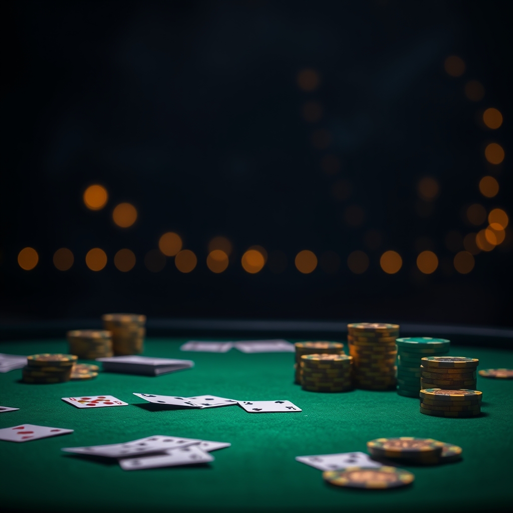 Glowing emerald casino table with cards and chips on Yono Games