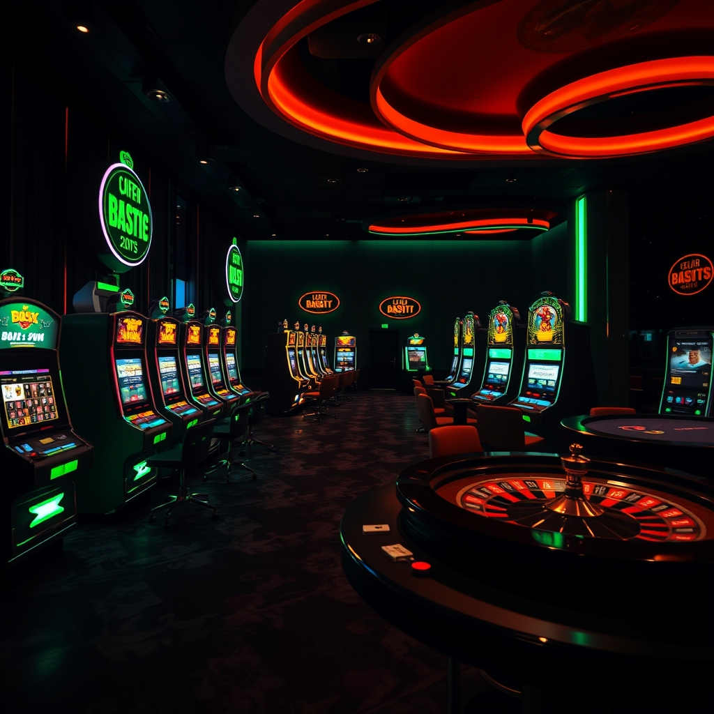 Vibrant Yono Games casino floor with glowing slots, cards and live tables