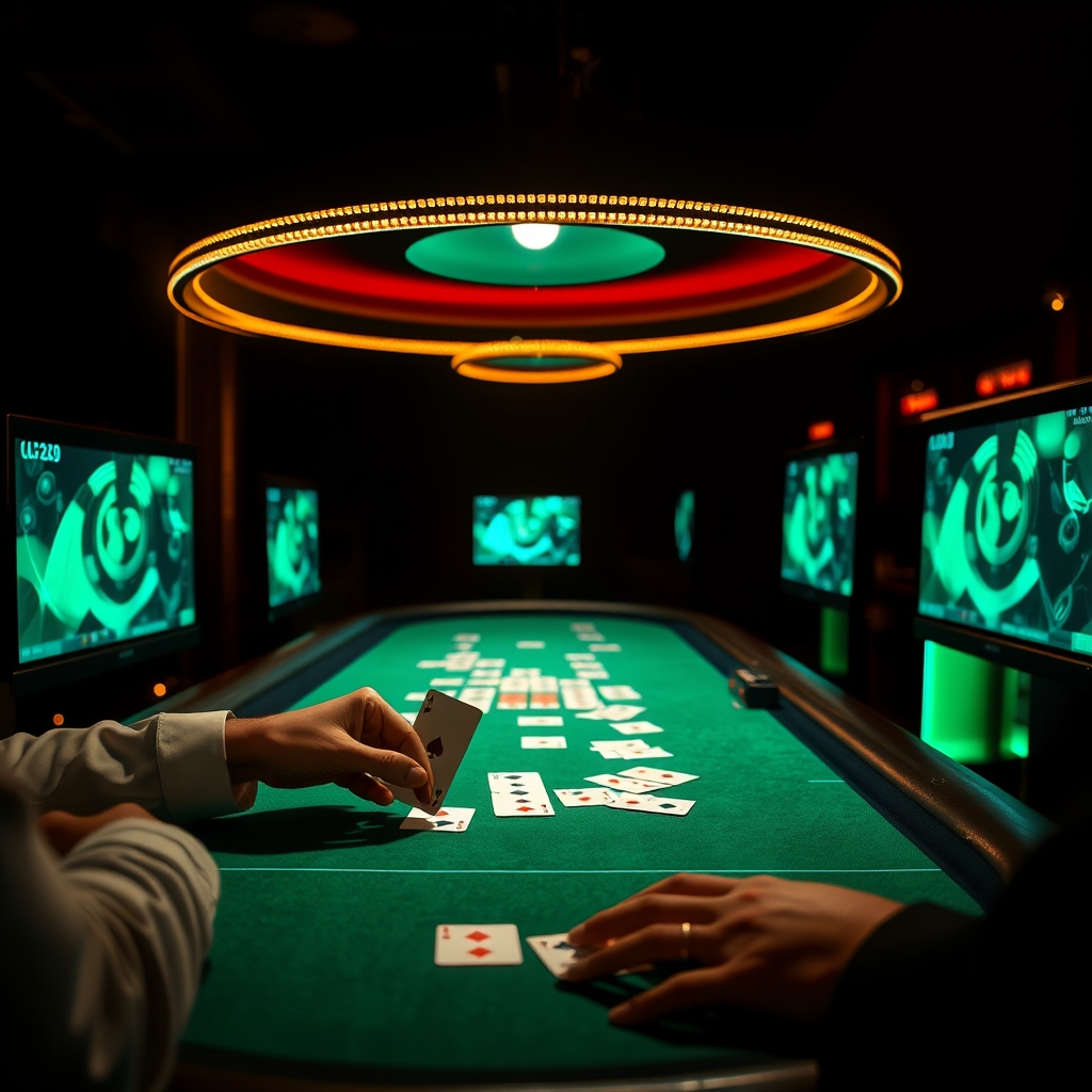 Live dealer dealing cards under a spotlight at Yono Games